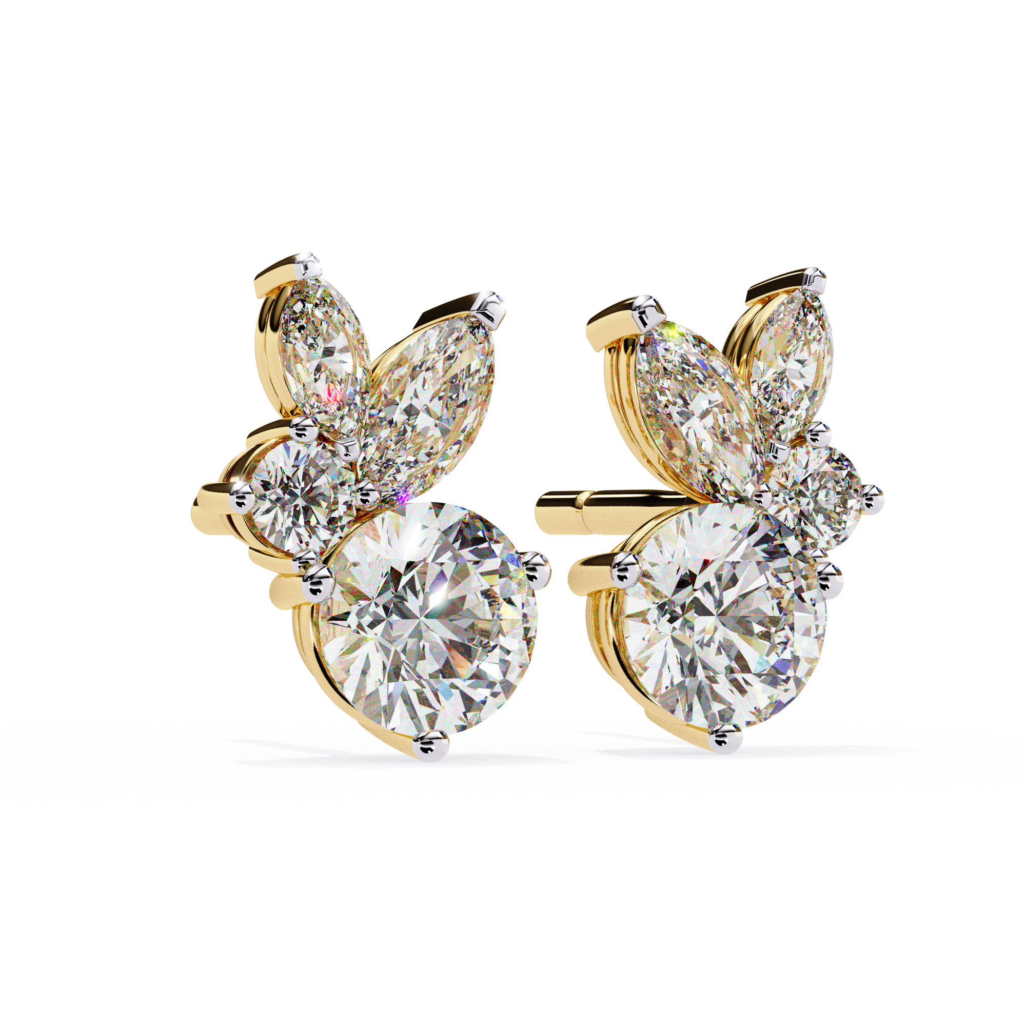 Solitairekart 1.43ct Round & Marquise Cut Natural Diamond Stud Earrings-HI Color, VS-SI Clarity
